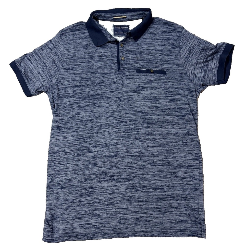 Denim & Flower Ricky Singh Men's Polo Shirt Medium Navy Short Sleeve Casual